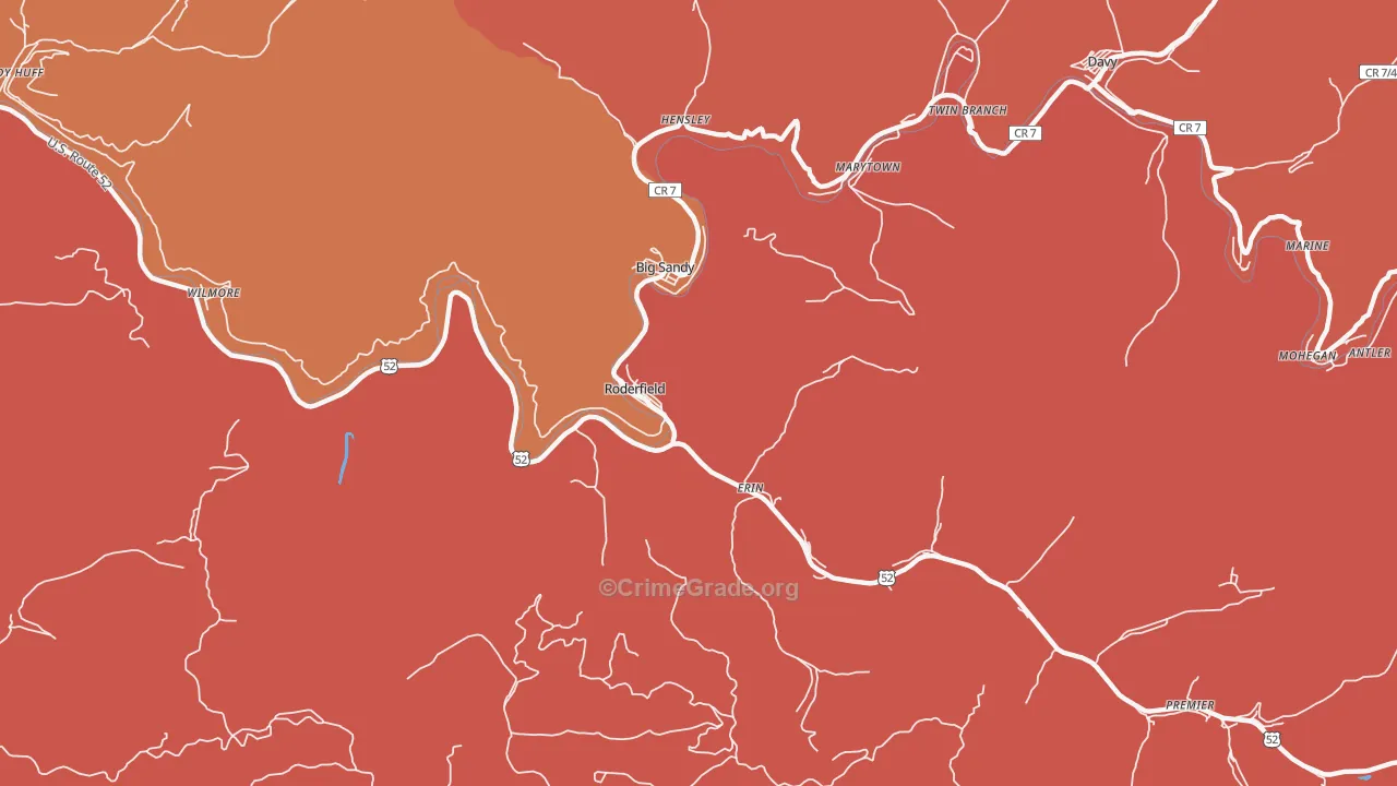 Roderfield, WV Map of Burglary Rates