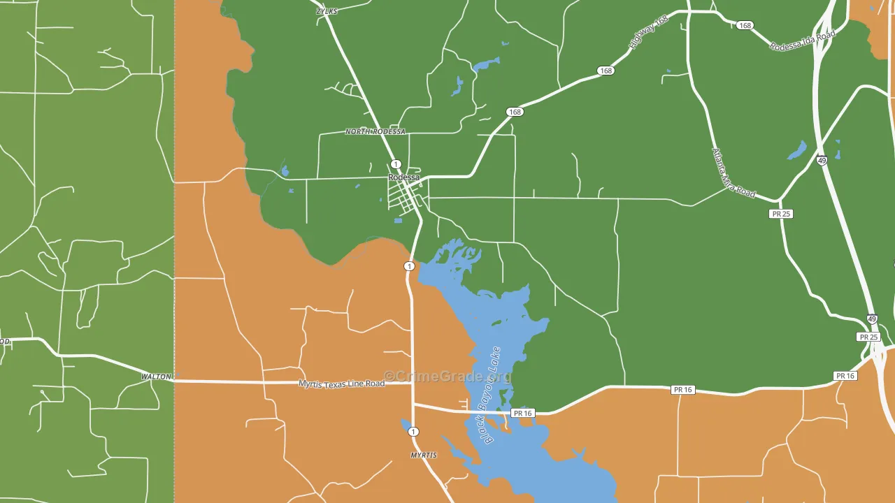 Rodessa, LA Map of Burglary Rates