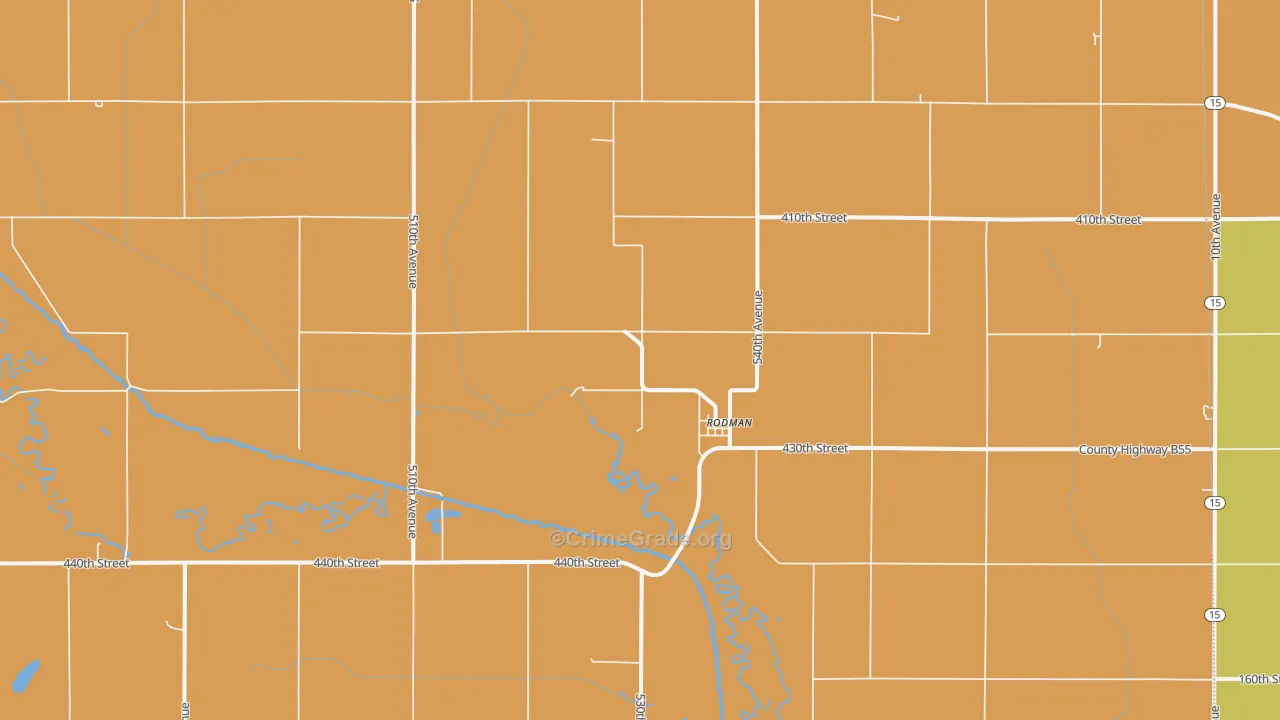 Rodman, IA Map of Burglary Rates
