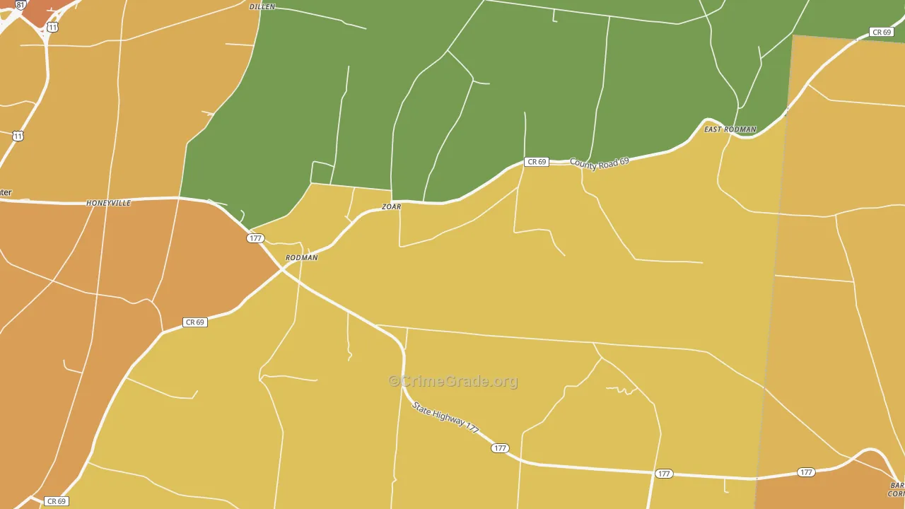 Rodman, NY Map of Burglary Rates