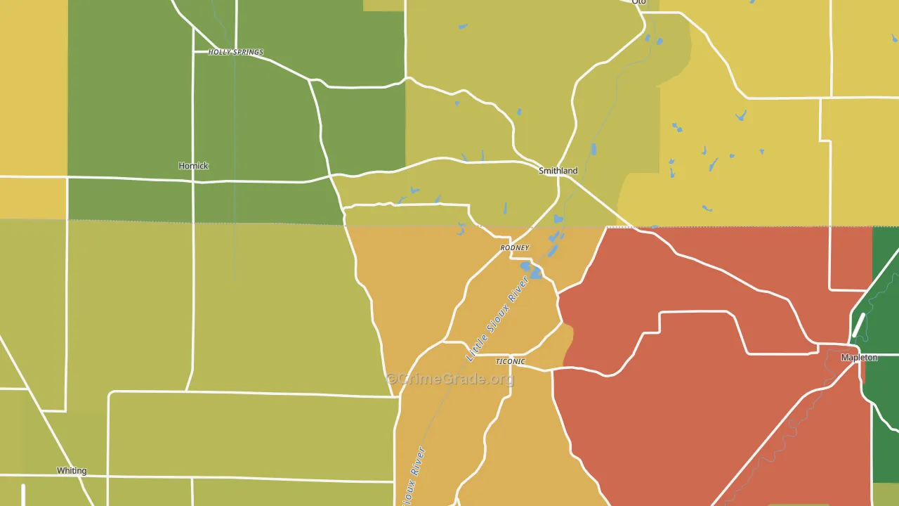 Rodney, IA Map of Burglary Rates