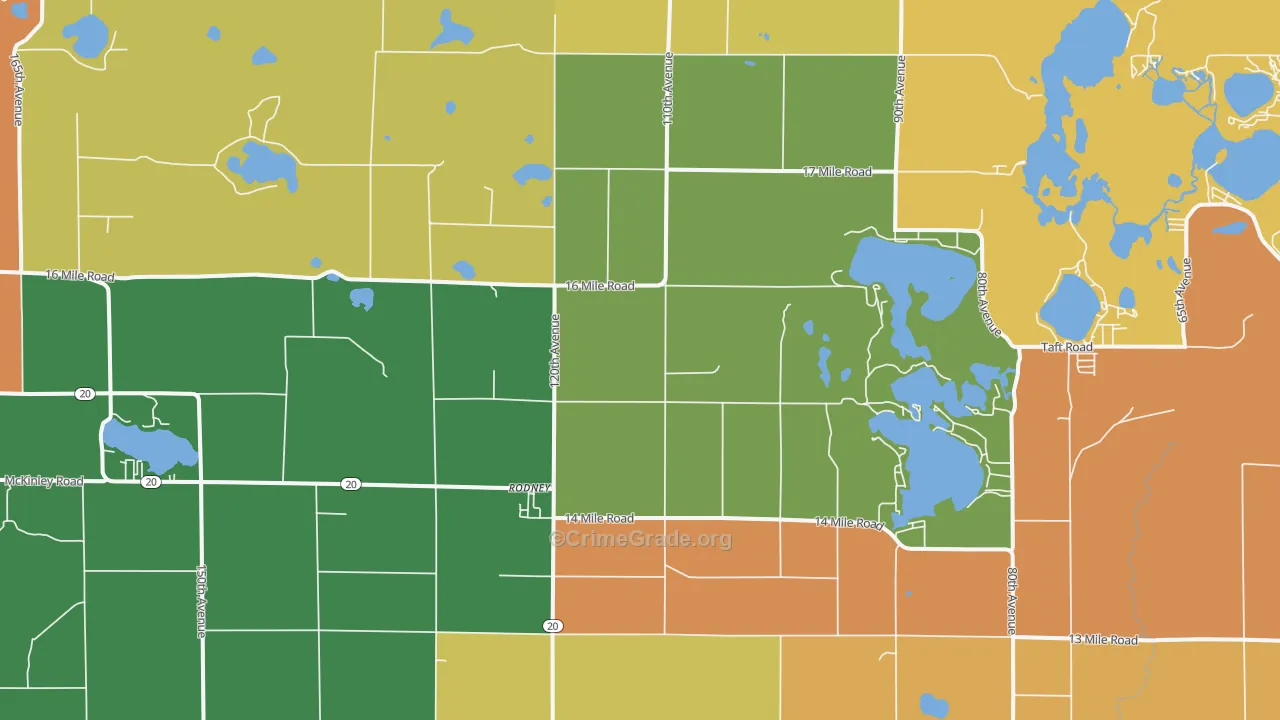 Rodney, MI Map of Burglary Rates