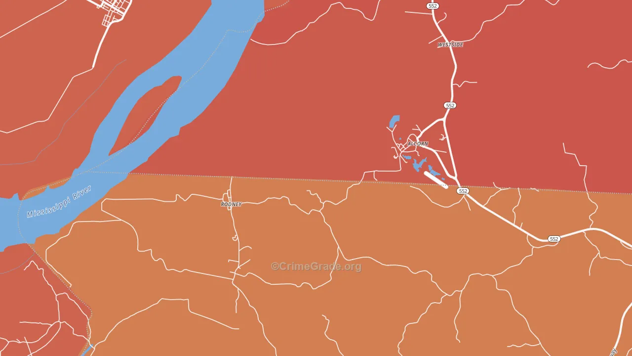 Rodney, MS Map of Burglary Rates