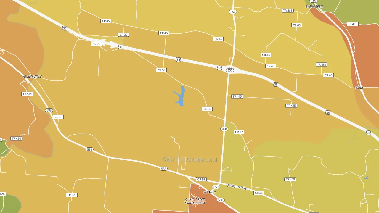 Rodney, OH Map of Burglary Rates