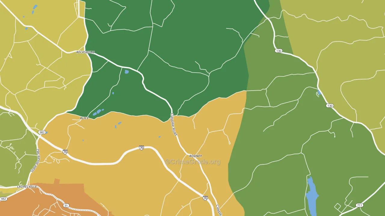 Rodney, PA Map of Burglary Rates