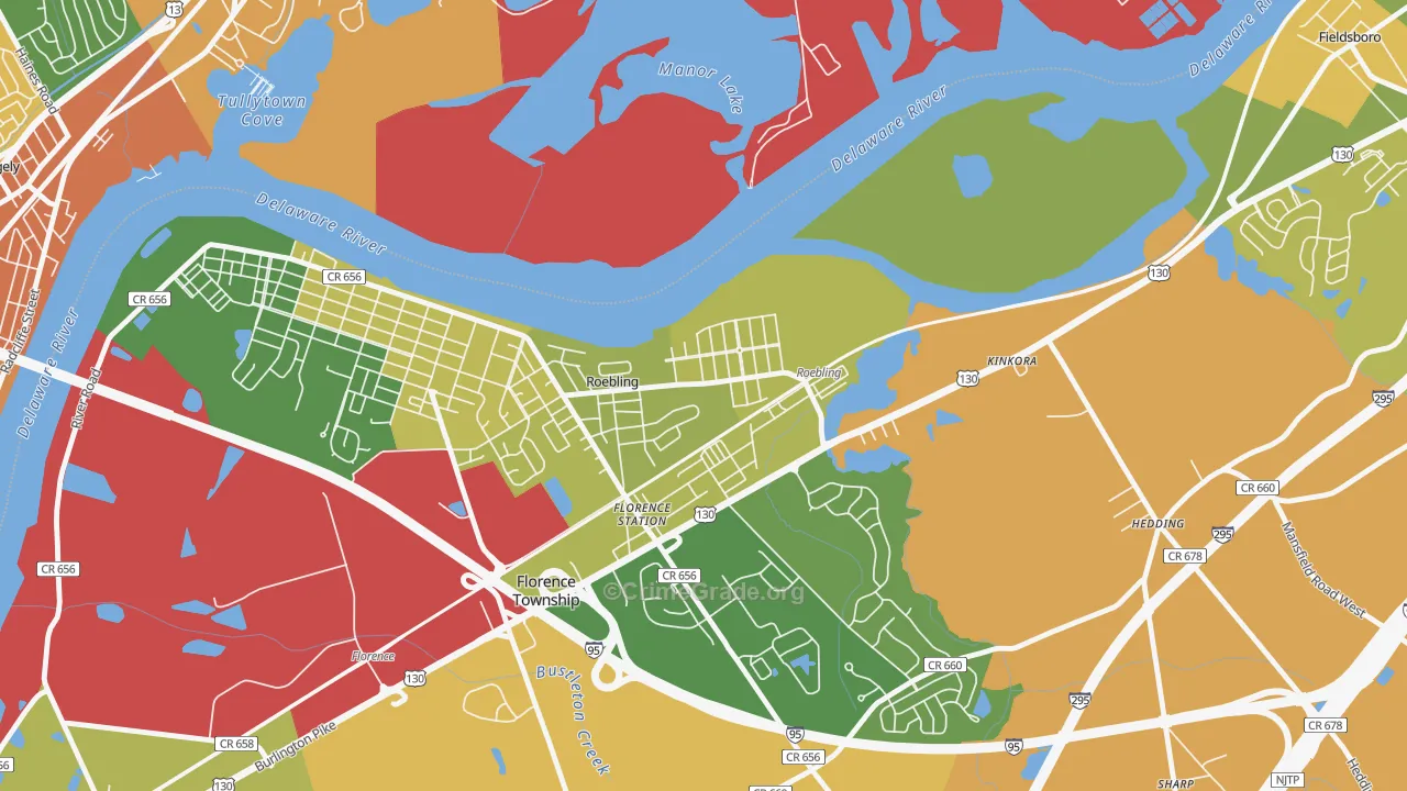 Roebling, NJ Map of Burglary Rates