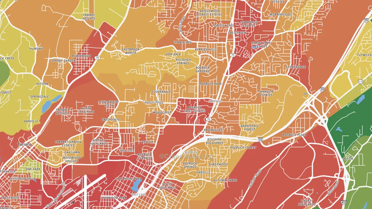 Roebuck, Birmingham, AL Map of Burglary Rates