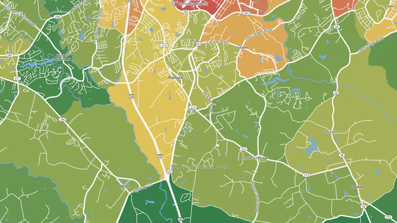 Roebuck, SC Map of Burglary Rates