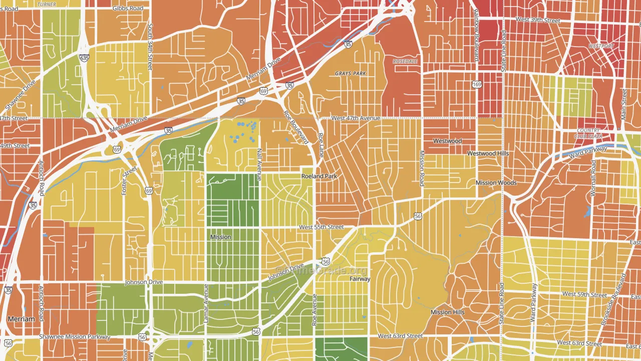 Roeland Park, KS Map of Burglary Rates