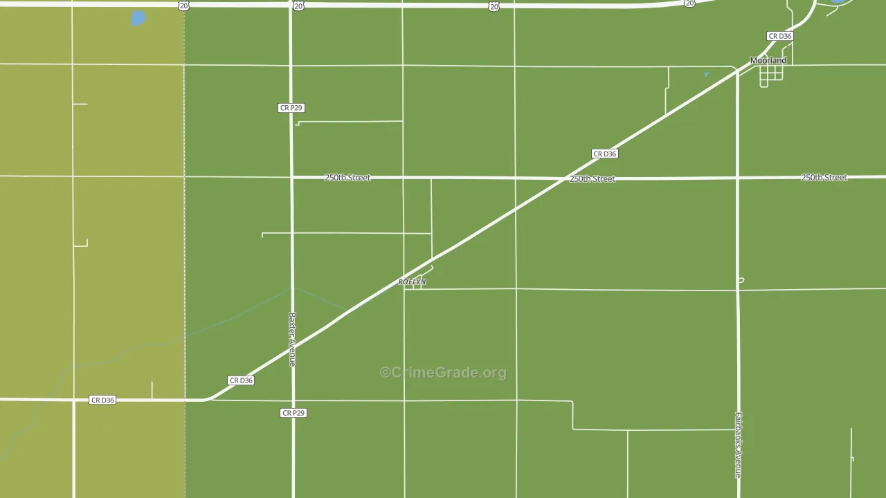 Roelyn, IA Map of Burglary Rates