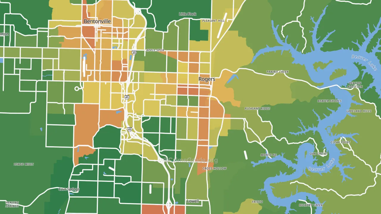 Rogers, AR Map of Burglary Rates