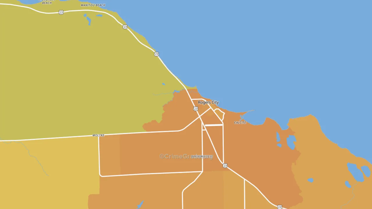 Rogers City, MI Map of Burglary Rates