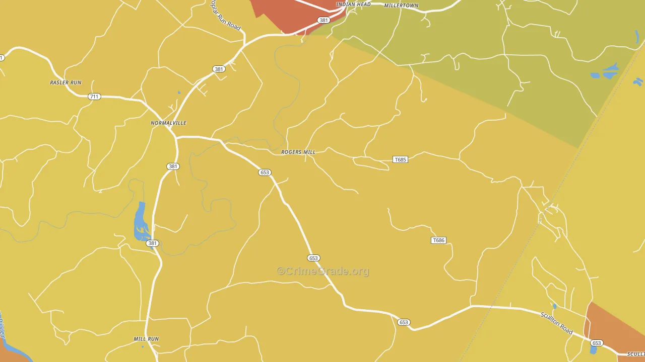 Rogers Mill, PA Map of Burglary Rates
