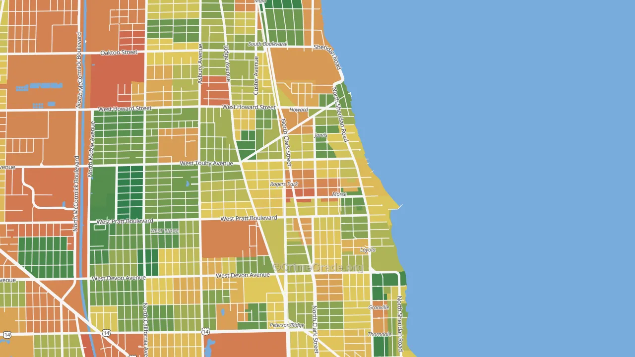 Rogers Park, Chicago, IL Map of Burglary Rates