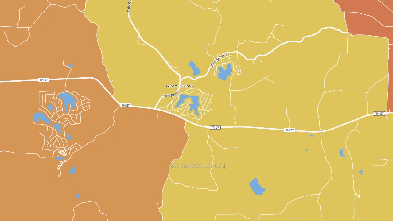 Rogers Spring, TN Map of Burglary Rates