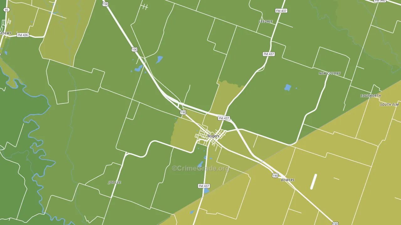 Rogers, TX Map of Burglary Rates