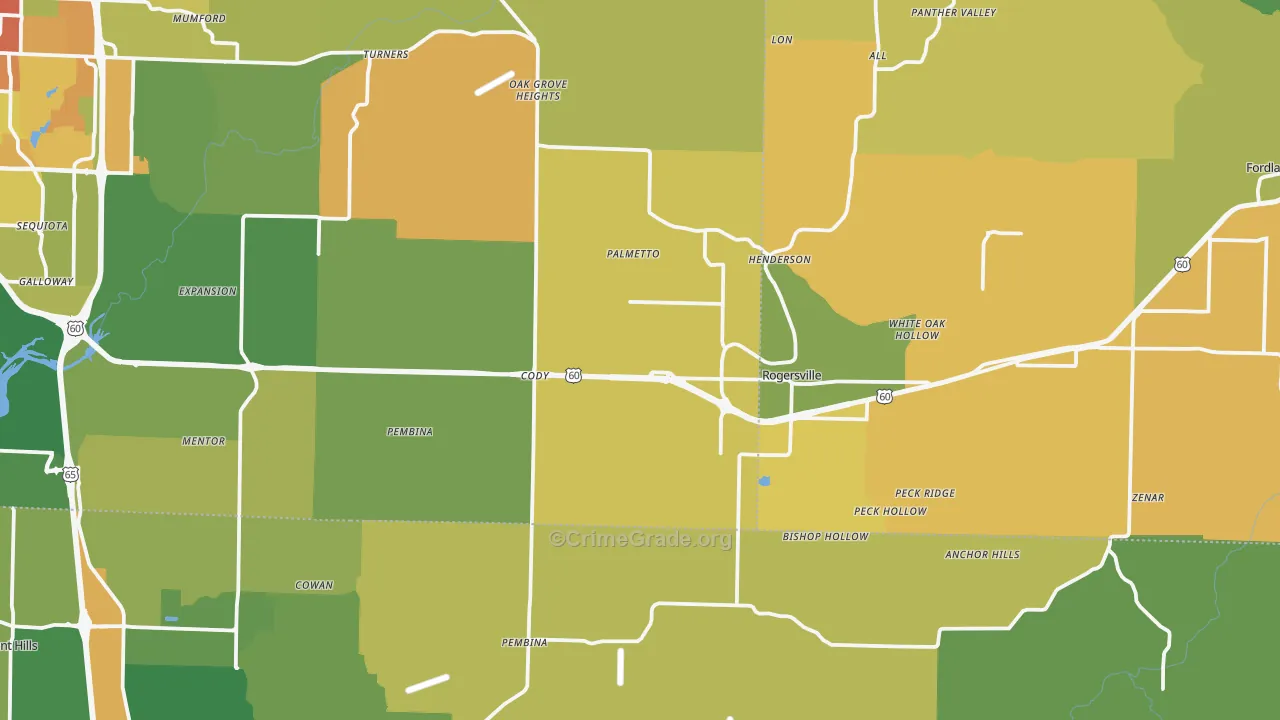 Rogersville, MO Map of Burglary Rates