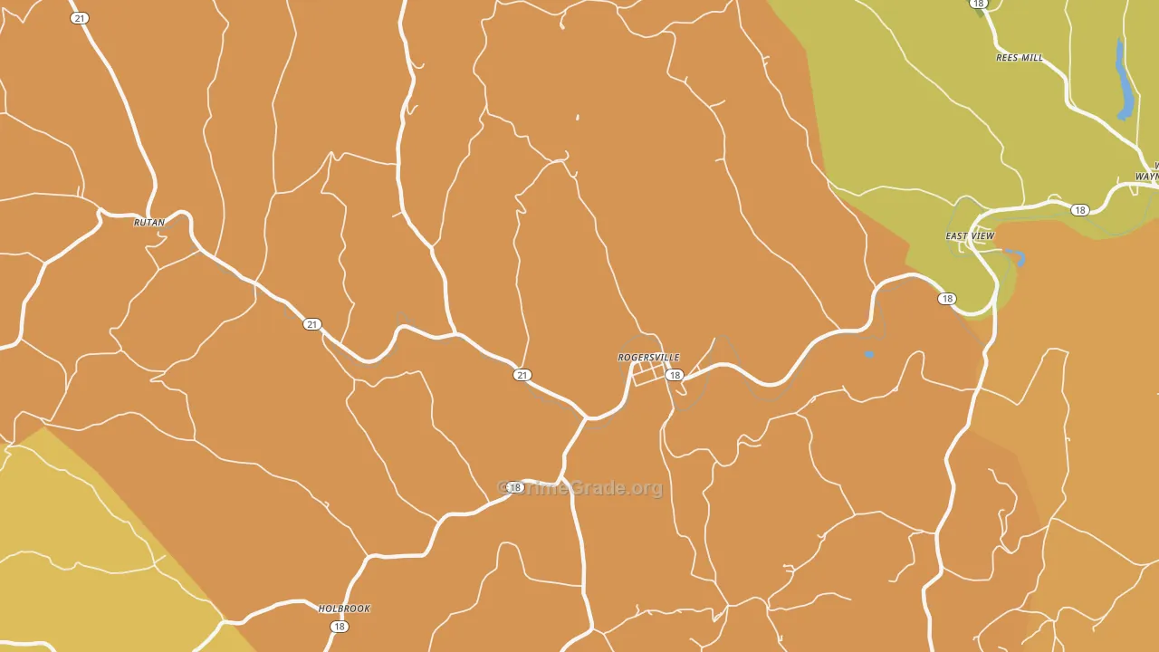 Rogersville, PA Map of Burglary Rates