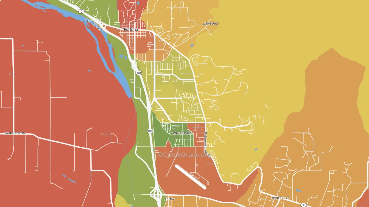 Rohnerville, Fortuna, CA Map of Burglary Rates