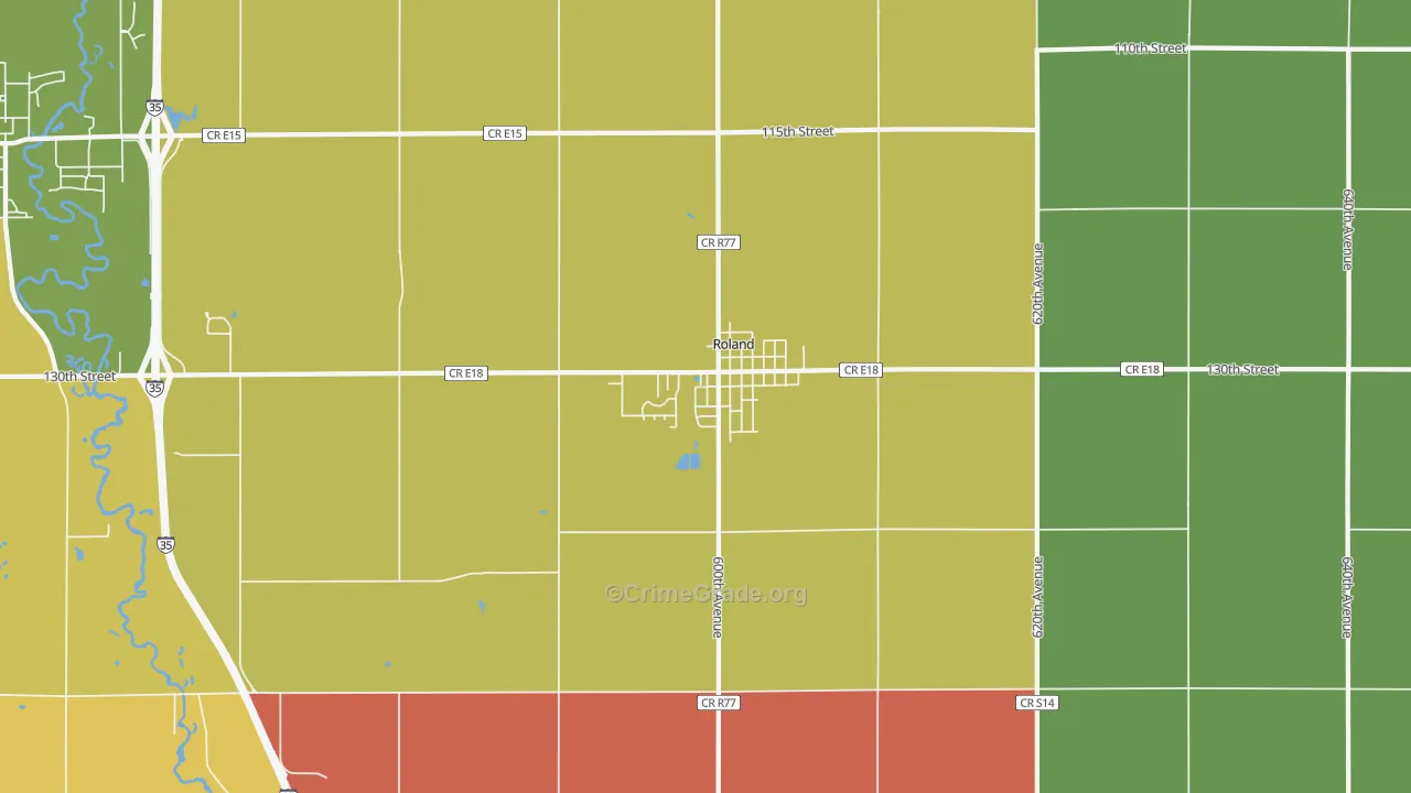 Roland, IA Map of Burglary Rates