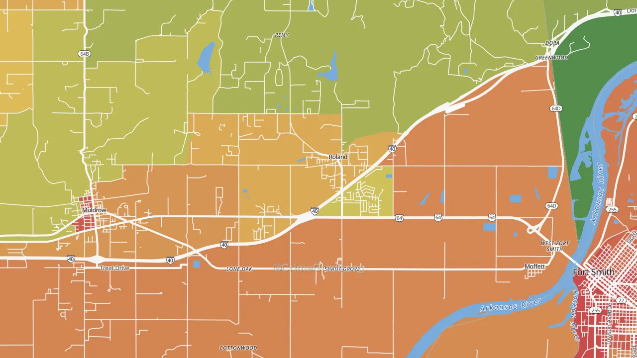 Roland, OK Map of Burglary Rates
