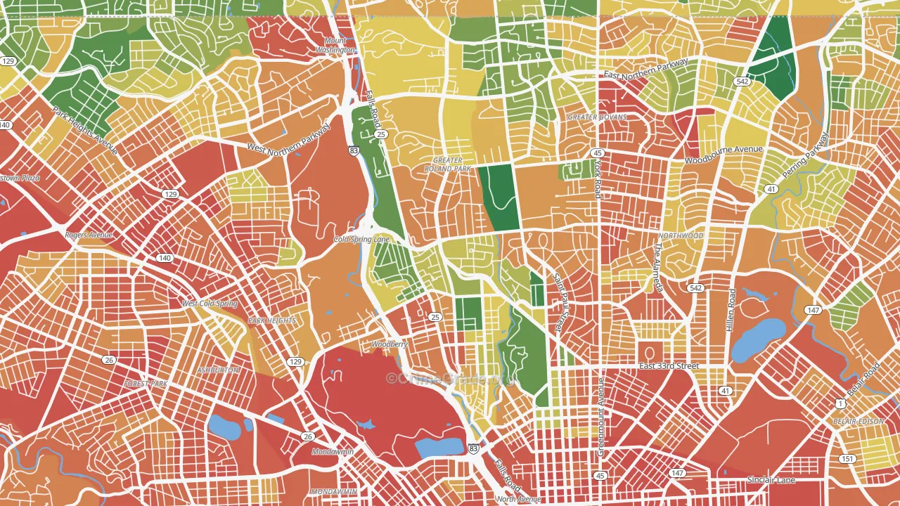 Roland Park-Homewood-Guilford, Baltimore, MD Map of Burglary Rates