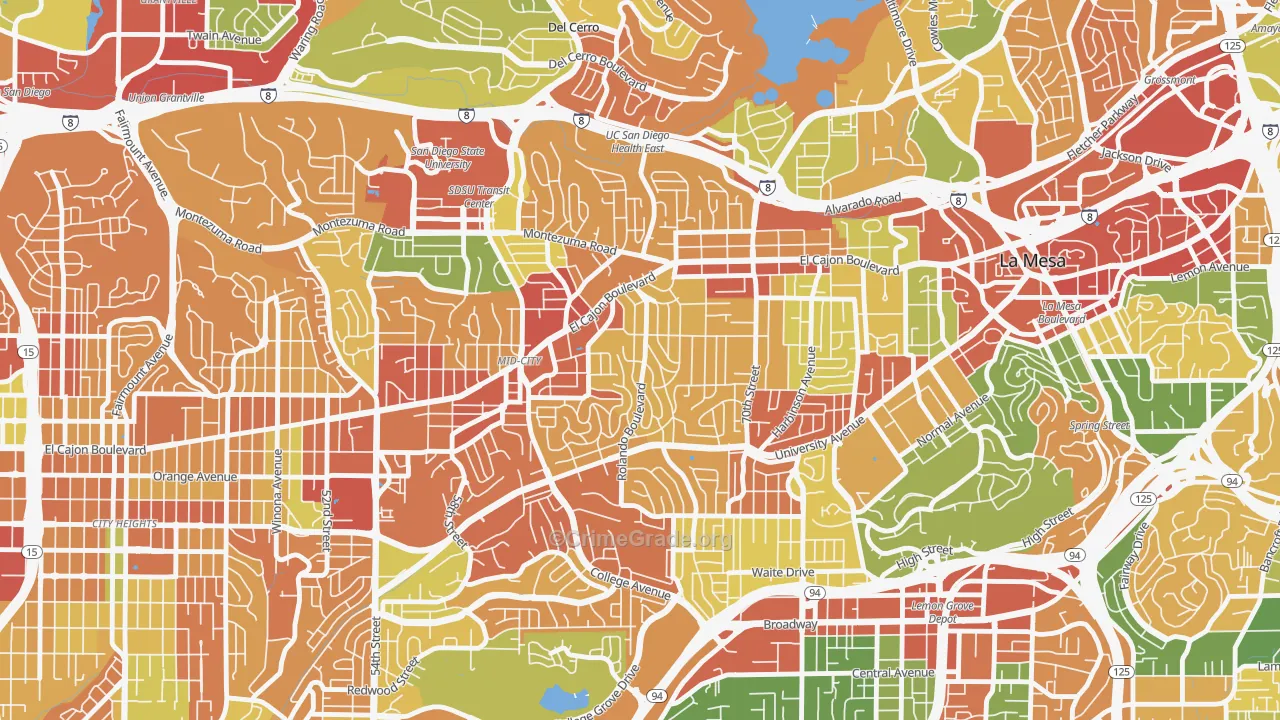 Rolando, San Diego, CA Map of Burglary Rates