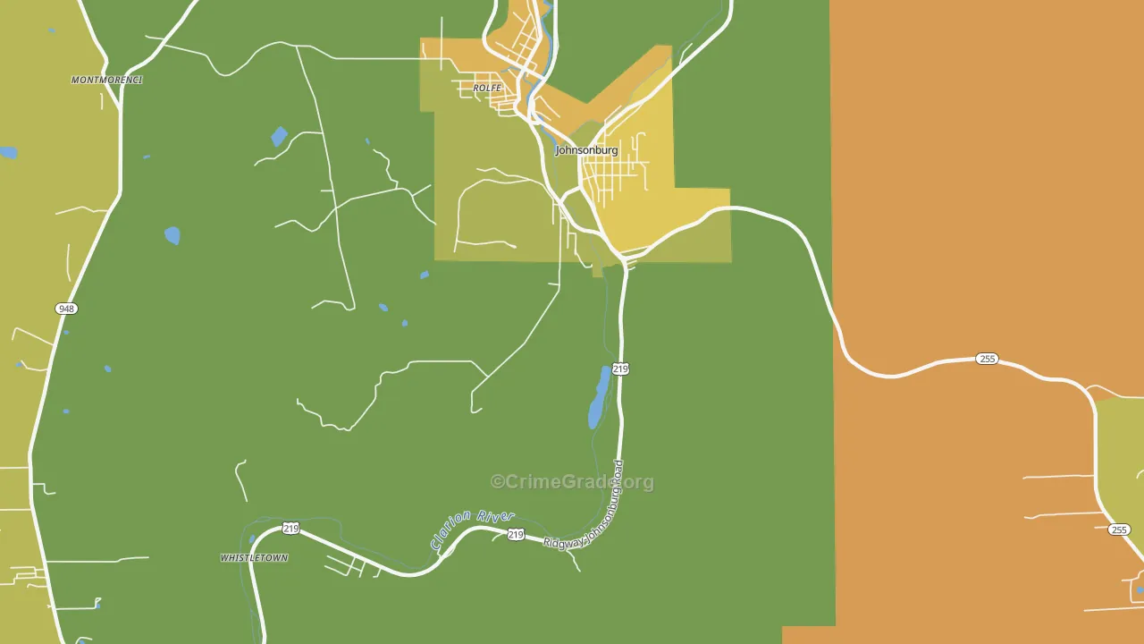 Rolfe, PA Map of Burglary Rates