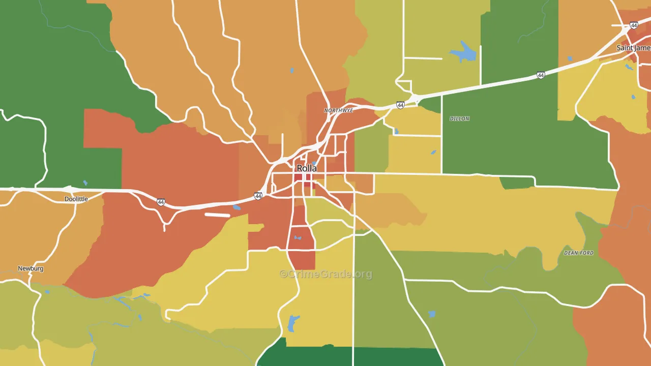 Rolla, MO Map of Burglary Rates