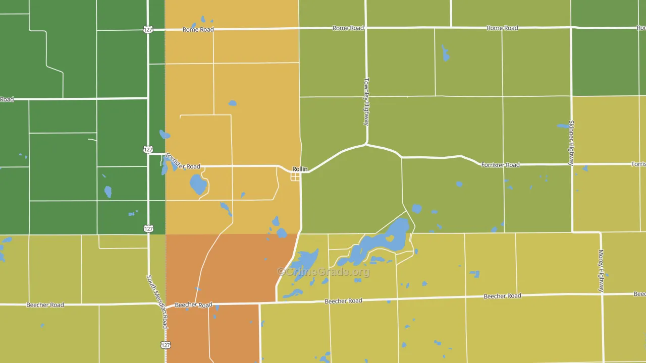 Rollin, MI Map of Burglary Rates