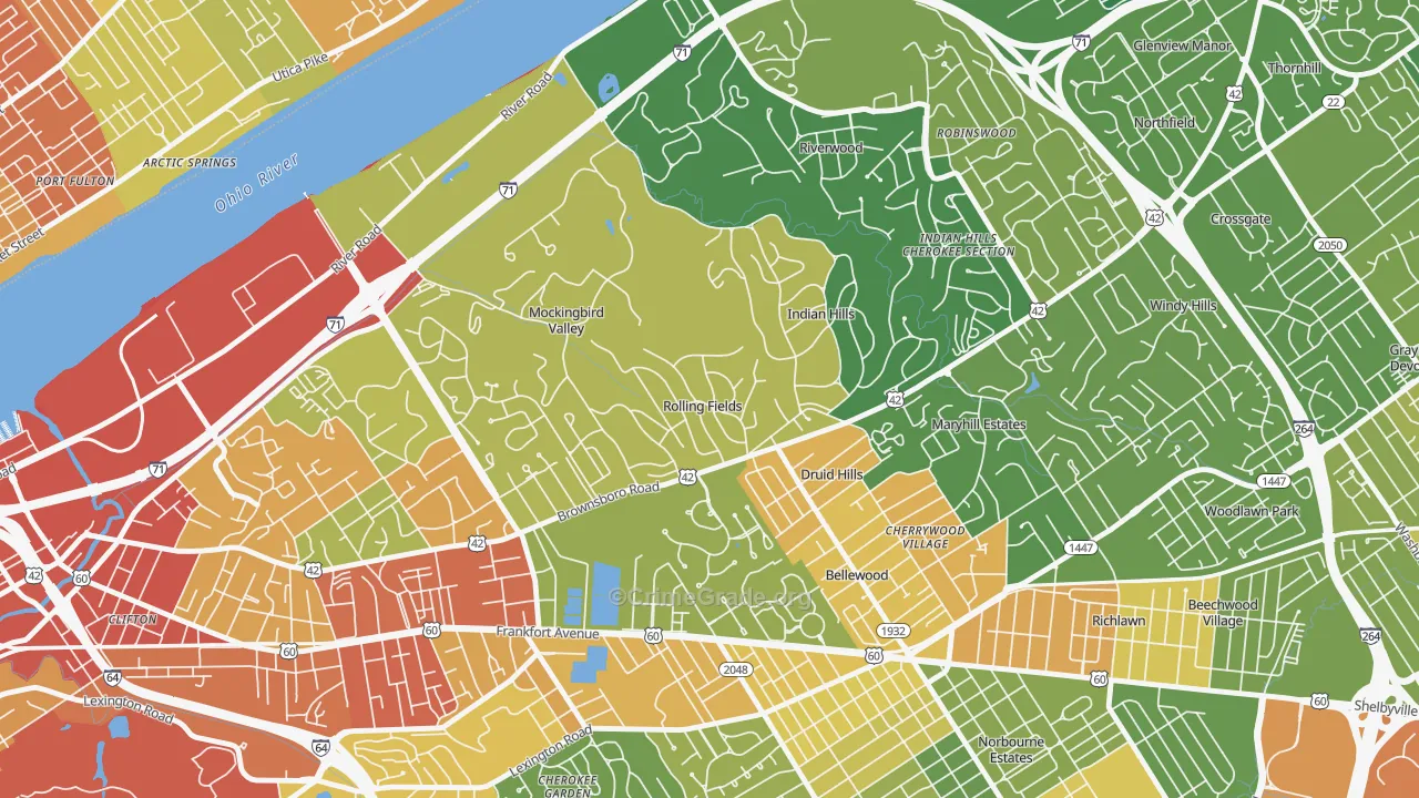 Rolling Fields, KY Map of Burglary Rates