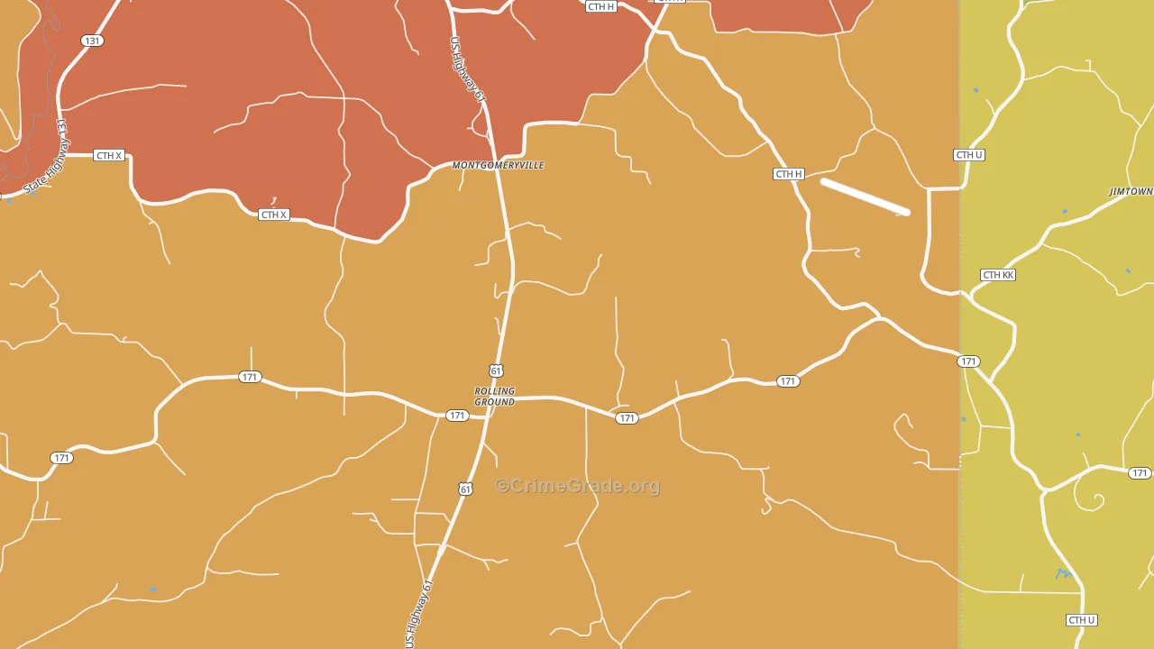 Rolling Ground, WI Map of Burglary Rates
