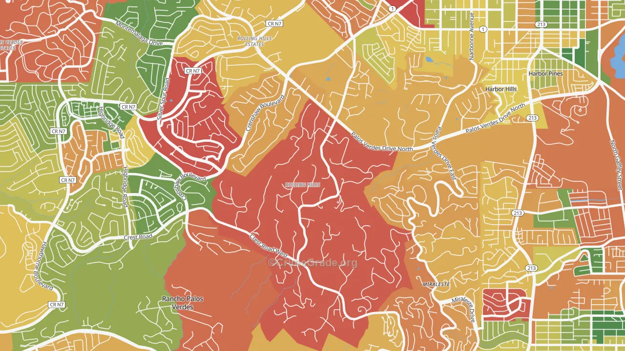 Rolling Hills, CA Map of Burglary Rates