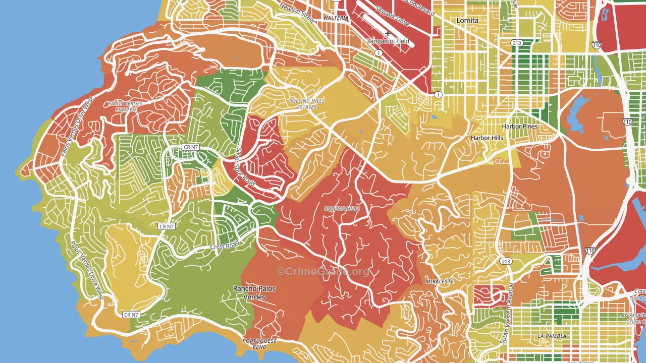 Rolling Hills Estates, CA Map of Burglary Rates
