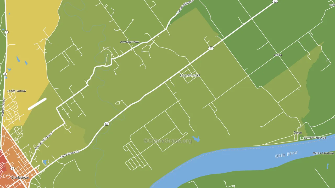 Rolling Hills, IN Map of Burglary Rates