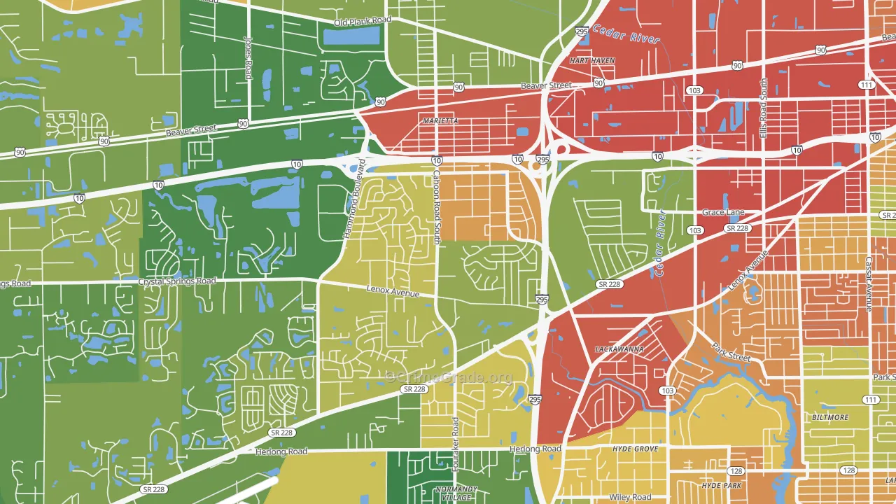 Rolling Hills, Jacksonville, FL Map of Burglary Rates