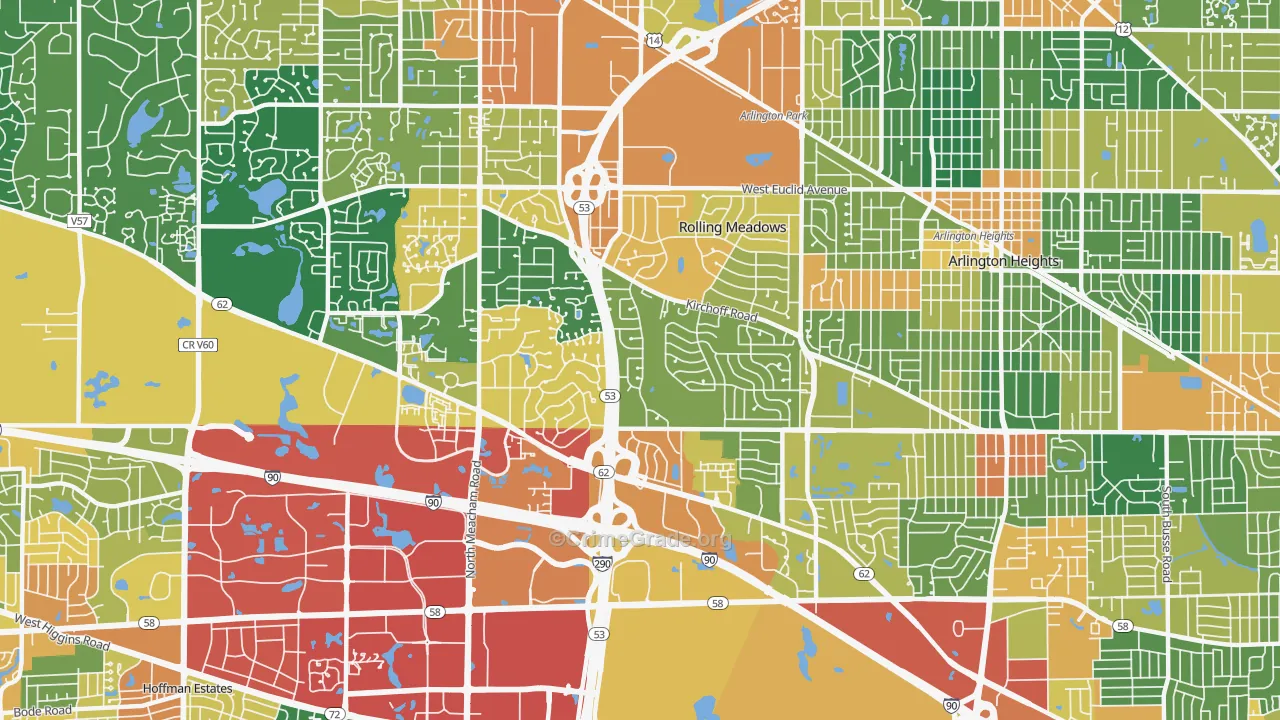 Rolling Meadows, IL Map of Burglary Rates