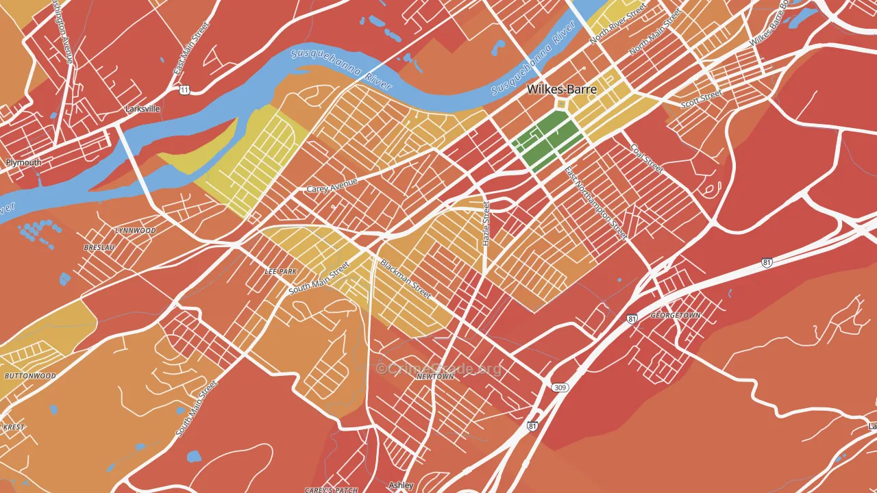 Rolling Mill Hill, Wilkes-Barre, PA Map of Burglary Rates