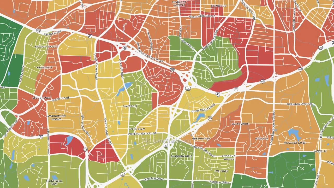 Rolling Roads, Greensboro, NC Map of Burglary Rates