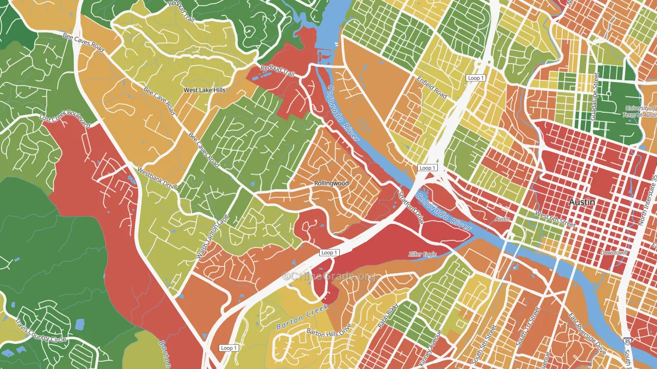 Rollingwood, TX Map of Burglary Rates