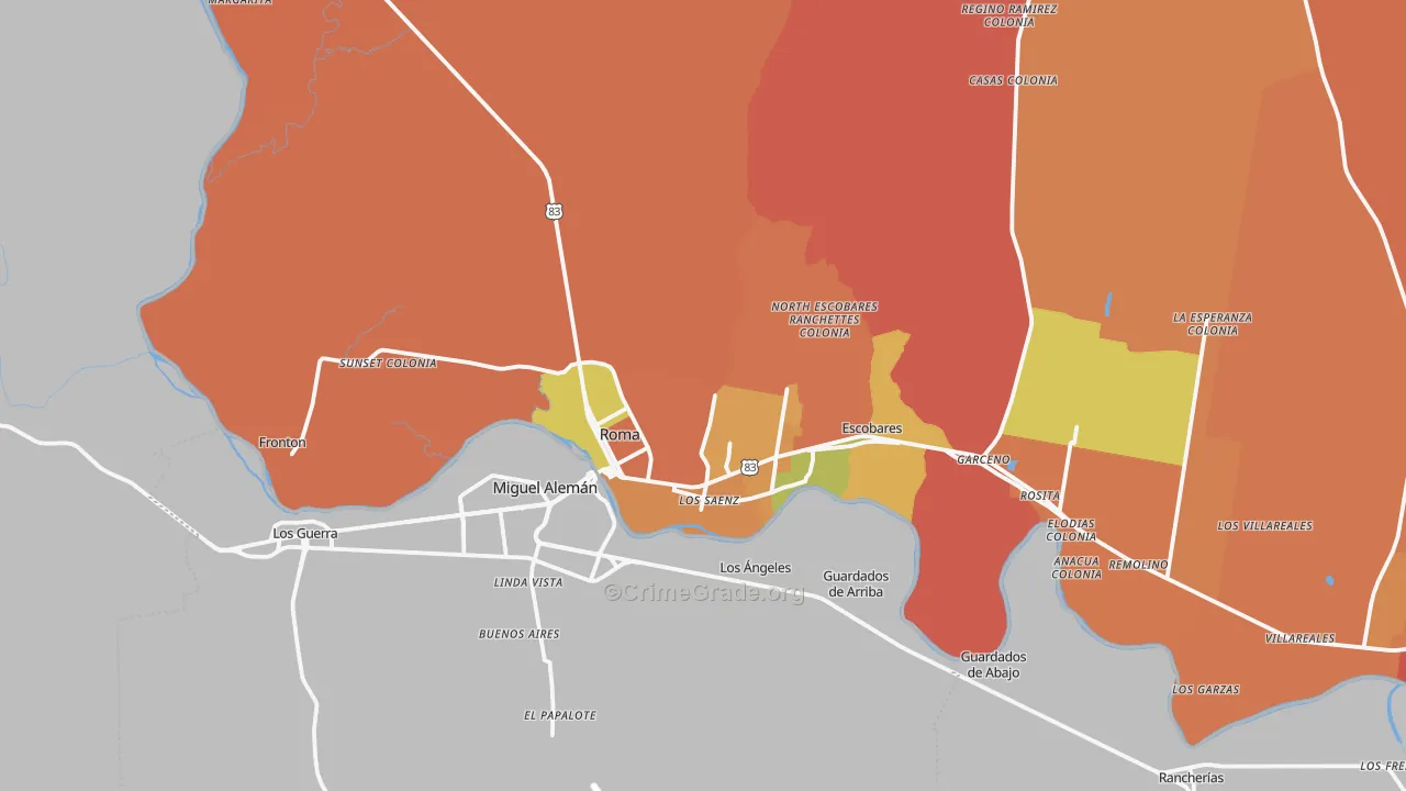 Roma, TX Map of Burglary Rates
