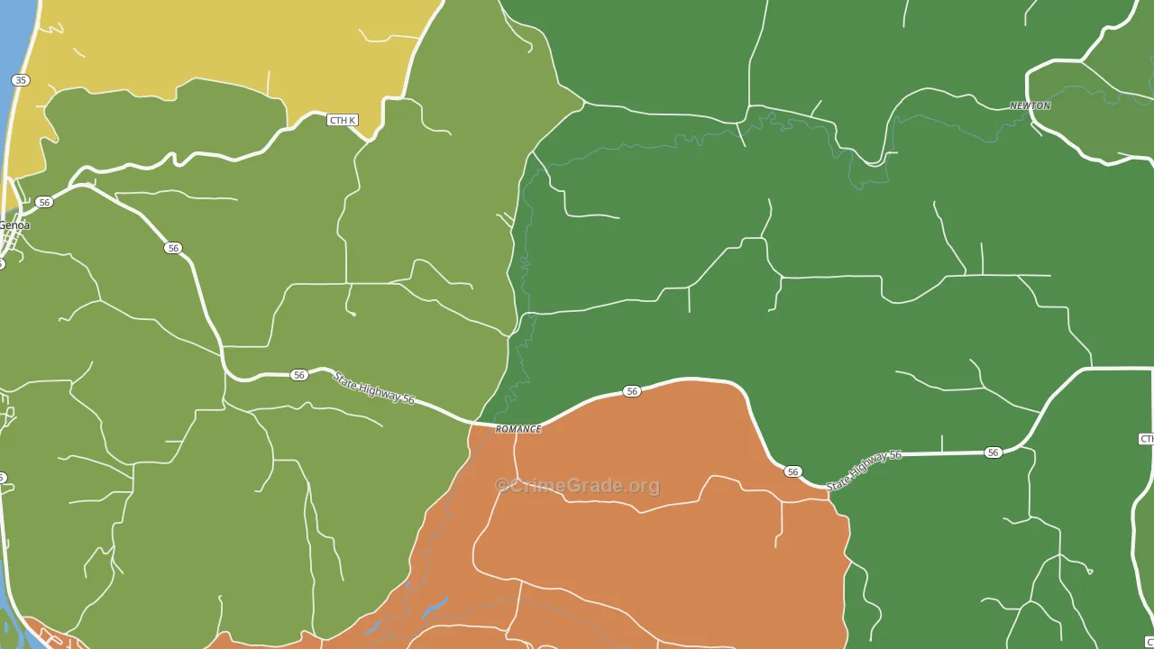 Romance, WI Map of Burglary Rates
