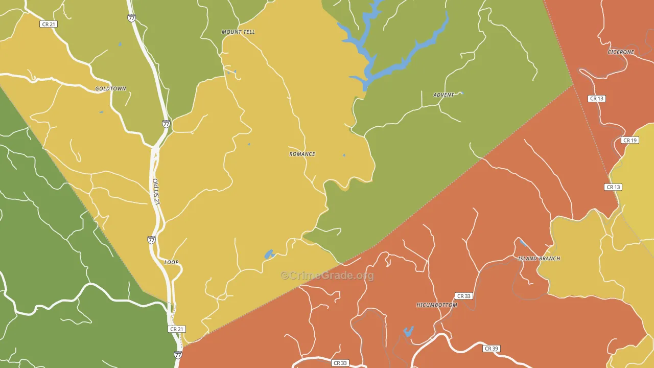 Romance, WV Map of Burglary Rates