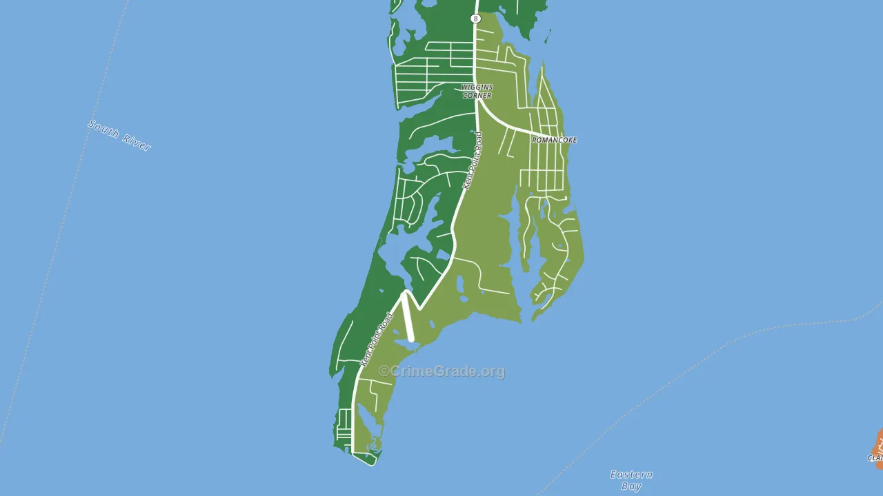 Romancoke on the Bay, MD Map of Burglary Rates