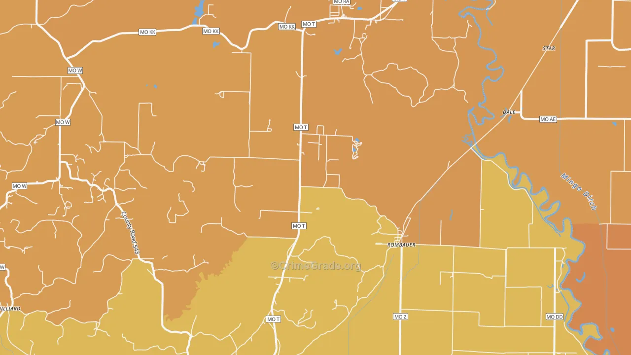 Rombauer, MO Map of Burglary Rates