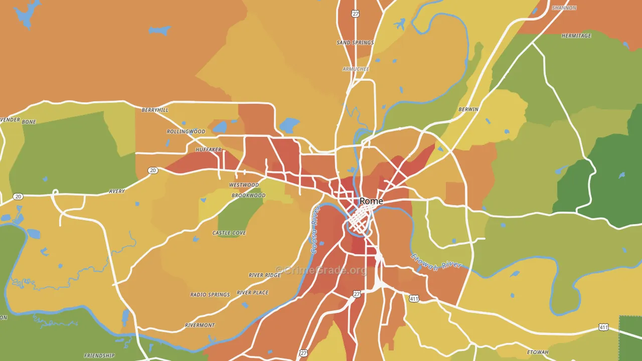 Rome, GA Map of Burglary Rates