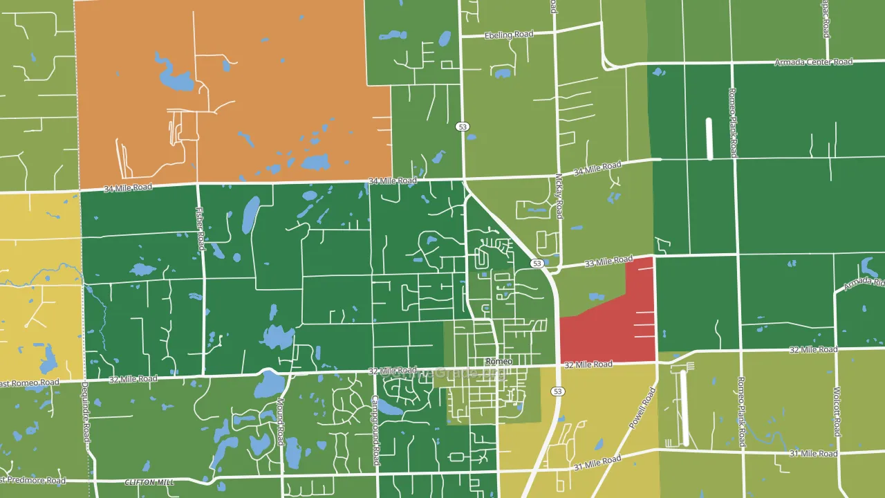 Romeo, MI Map of Burglary Rates