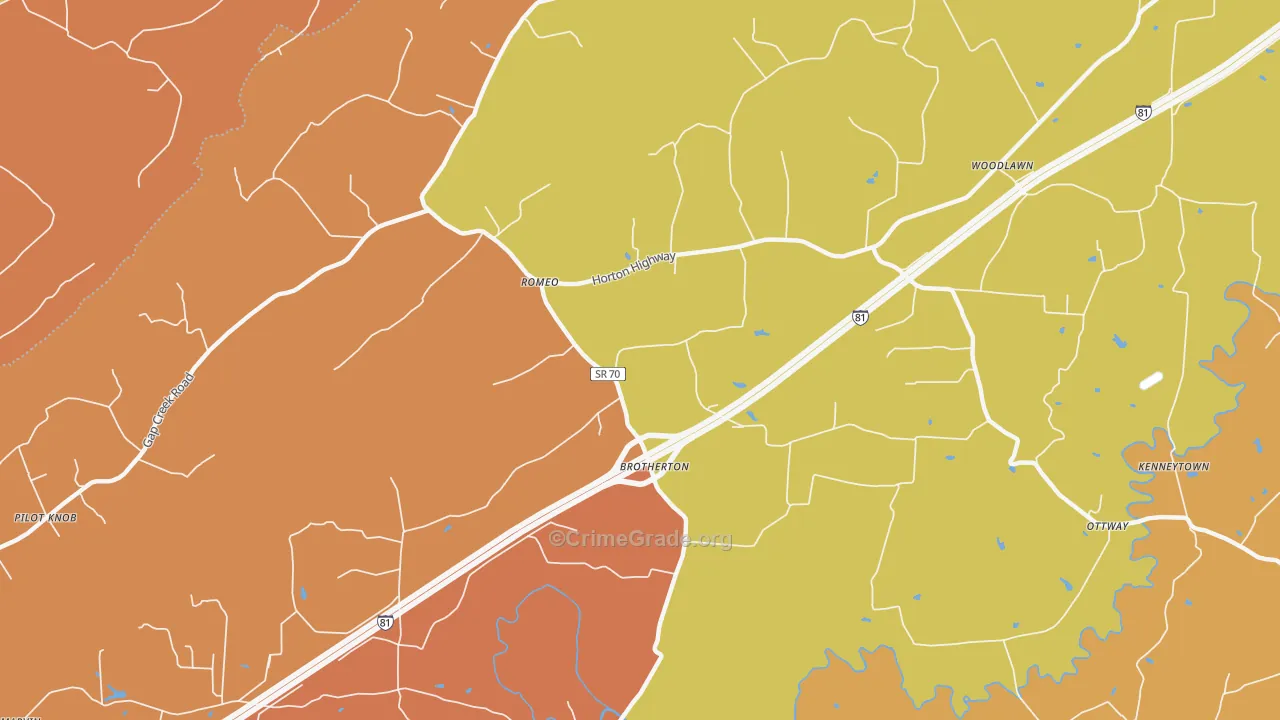 Romeo, TN Map of Burglary Rates