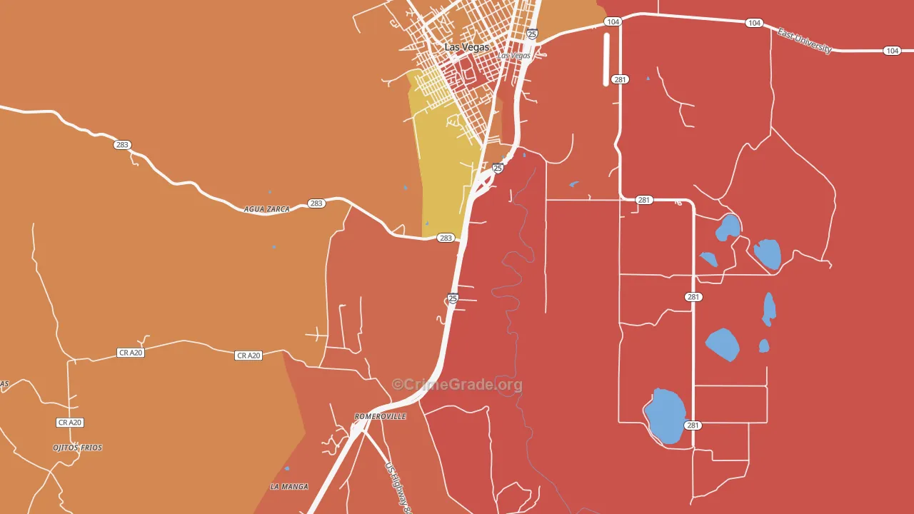 Romeroville, NM Map of Burglary Rates