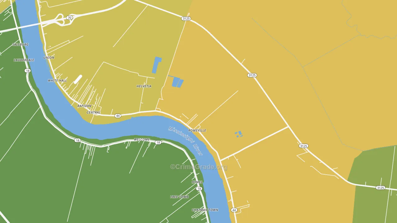 Romeville, LA Map of Burglary Rates